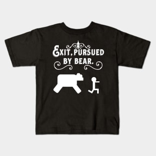 Exit, Pursued by Bear (White Text) Kids T-Shirt